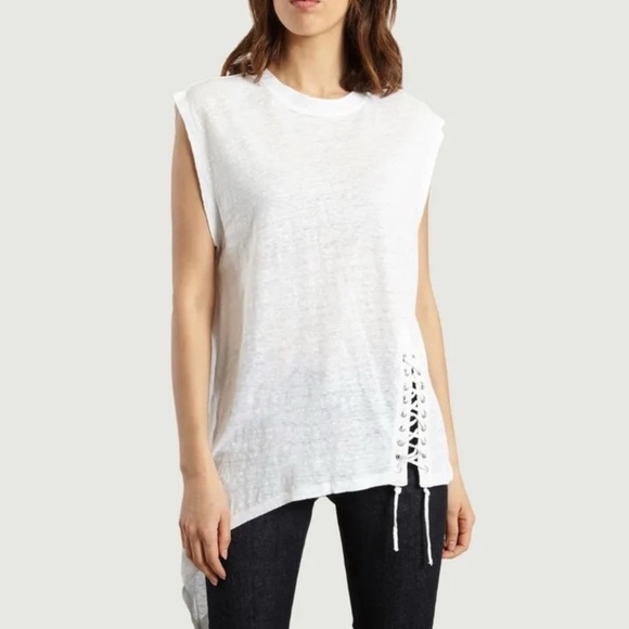 IRO White Karami Asymmetrical Lace Up Slub Linen Tank - Picture 3 of 9